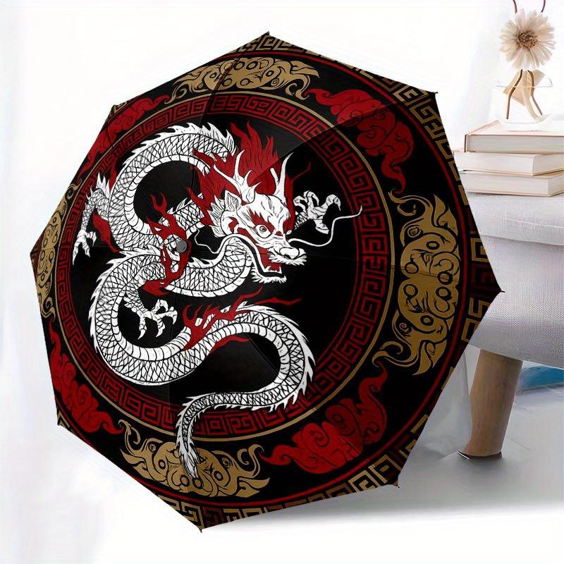 Chinese Dragon Yin Yang Symbol Circular Art PrintUmbrella with Cute Design, Portable 3-Fold Compact Umbrella for Men & Women, Valentine's Day Mother's