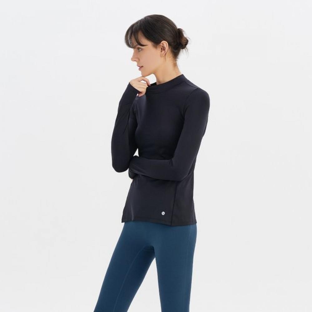 Huit Mock Neck Long Sleeve Tee With Side Slit Htwtl3k08t