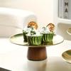Stainless Steel Cake Tray Wooden Base Fruit Display Plate Dessert Plate Dining Table Home Decoration Ornaments