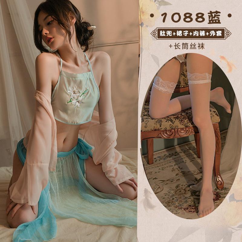 Sex underwear, sexy, perspective Guochao antique belly pocket blouse, sexy suit, uniform temptation