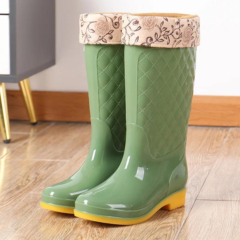 Maogu Femmes Adulte Travail Tube Haut Chaussures d'Eau Antidérapantes Chaussure d'Automne Couleur Unie Imperméable Plaid Botte en Caoutchouc 2024 Bottes Neige Pluie