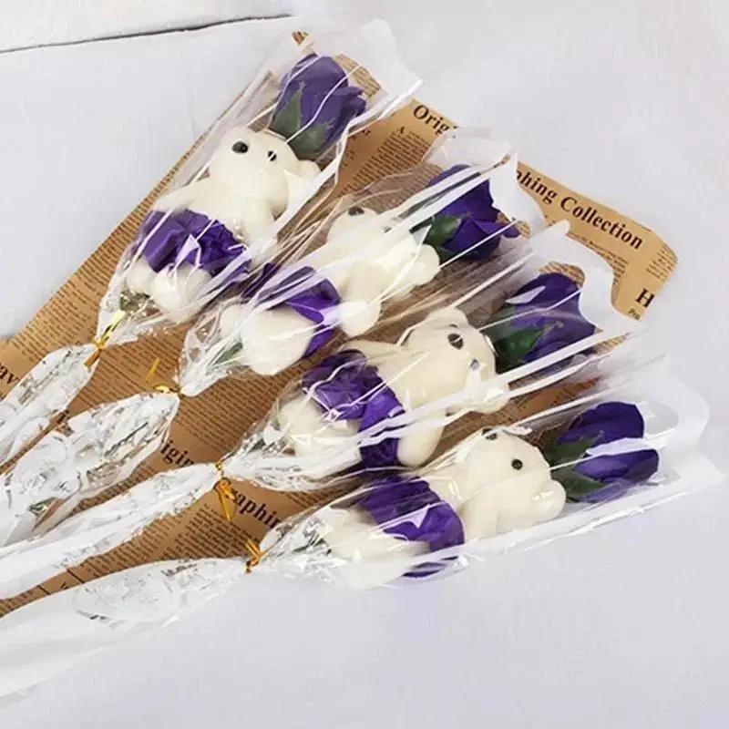 1 Stück Künstliche Blume Duftende Blumenseife Rosen Mit Niedlichem Bär Weihnachtsgeschenk Bunte Seifenrose Heimdekoration