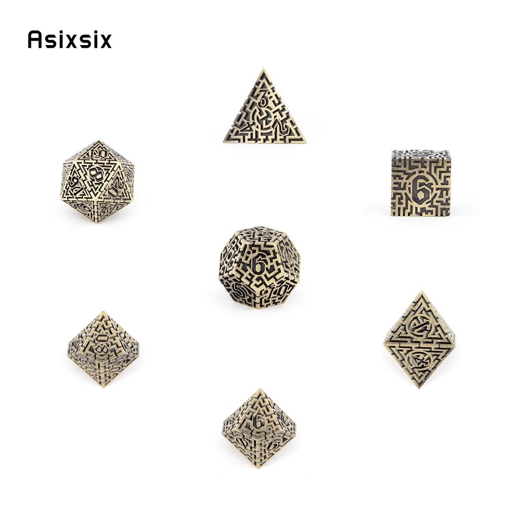 7 Pcs Copper Metal Dice Maze Solid Metal Polyhedral Dice Set Suitable for Role-Playing RPG  Board Game Card Game