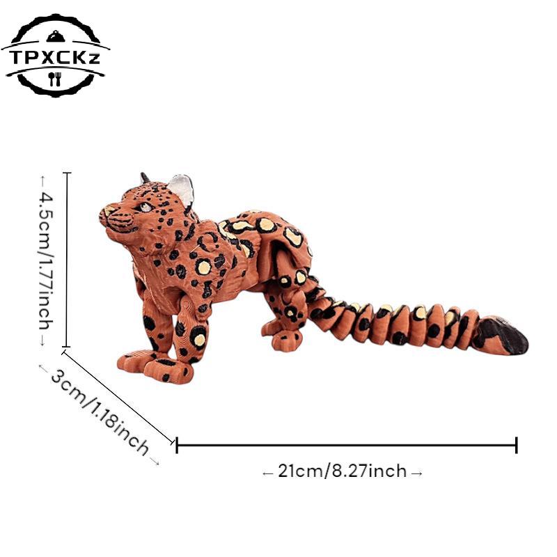 3D Printed Snow Leopard Model Simulation Multi-joint Movable Animals Figurine Miniatures Home Decoration