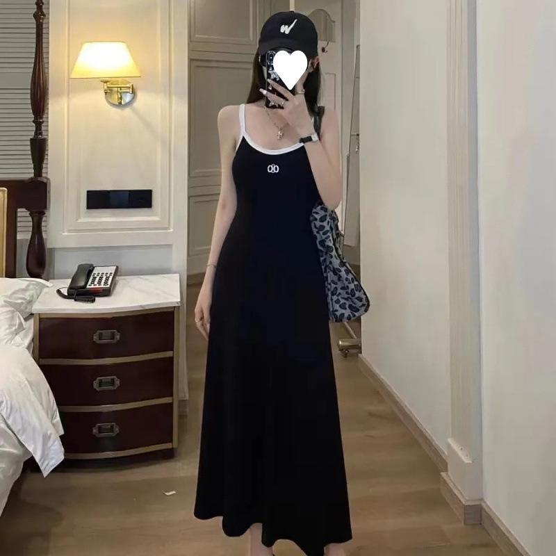 Summer New Striped A-shaped Suspender Dress Women's Korean Casual Versatile Slim Waist and Thin Dress