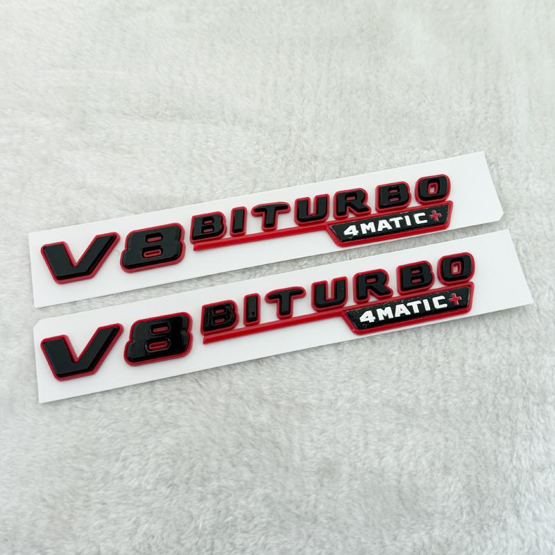 3D ABS Black Red Car Letters Logo V8 BITURBO Side Fender Badge Emblem Decal For Mercedes Benz AMG C63 E63S SL63 GLC63 G63 GLE63S