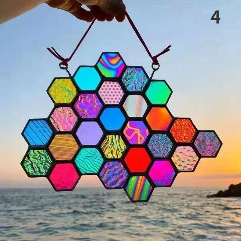 Stained Glass Window Hanging Honeycomb Multicolor Butterfly Bee Stained Glass Panels Stain Glass Hummingbird Window Hanging