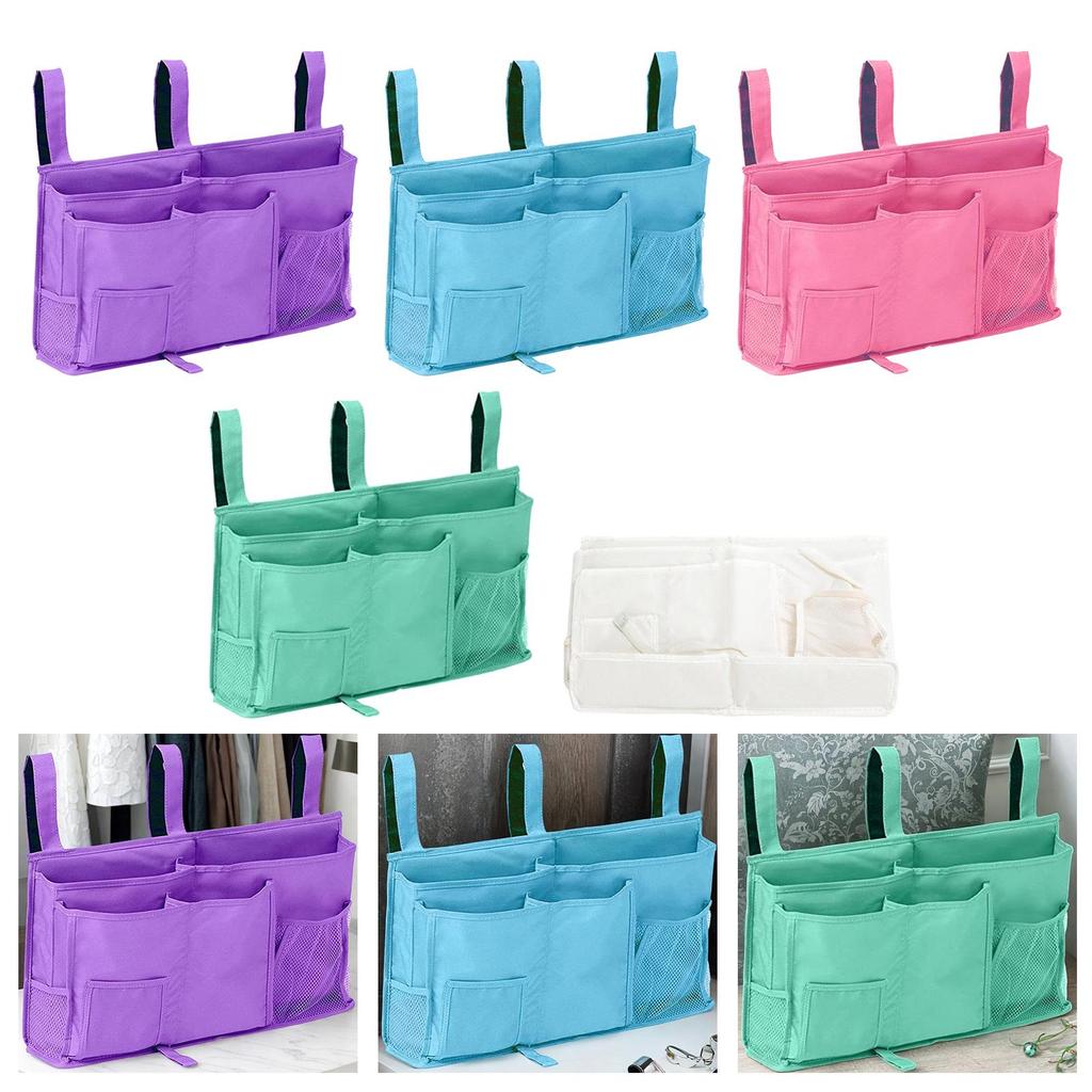 Bedside Caddy Magazine Holder Book Laptop 3 Side Hook Straps Hanging Organizer Bed Hanging Storage Bag for Bedroom College Dorm