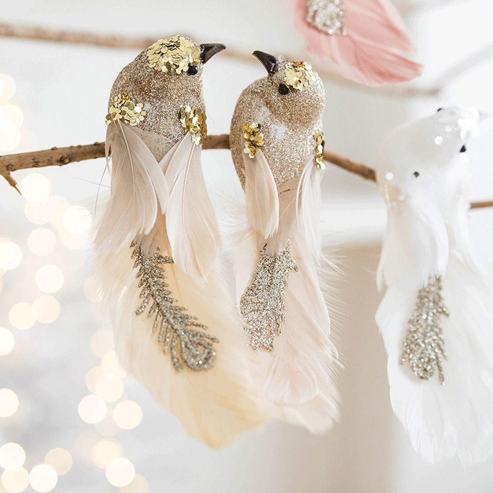 1 Pair Glitter Christmas Birds Ornament Realistic Christmas Tree Decoration  Home Xmas Decor