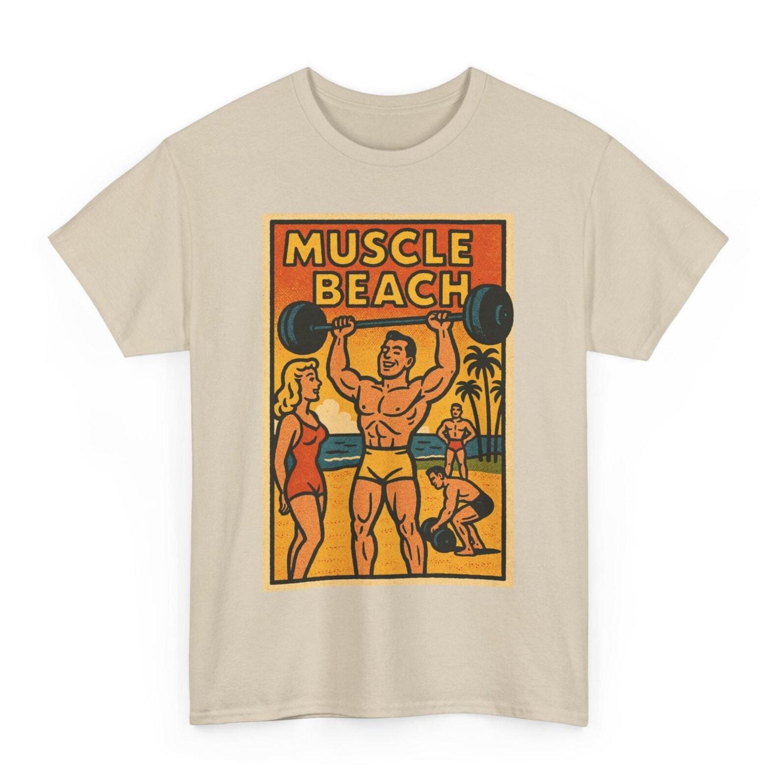 Muscle Beach T-Shirt: Retro Comic Style California Gym Tee 3XL