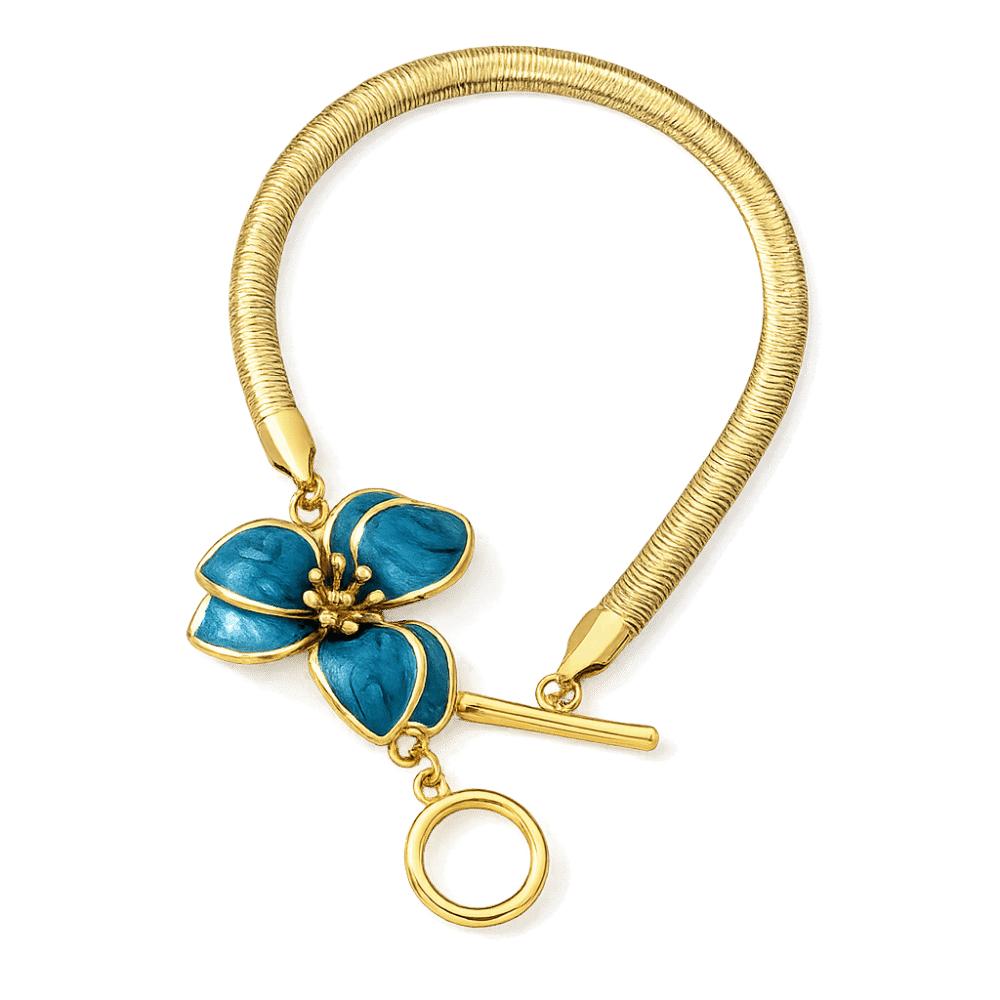 Браслет на лодыжку с подвеской-цветком на змеиной цепи Золото Пляжные украшения Элегантная ножная цепочка с масляной эмалью Повседневная синий