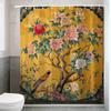 Waterproof Shower Curtain with Elegant Peony Flowers and Birds On a Vibrant Yellow Background for a Luxurious Bathroom Decor