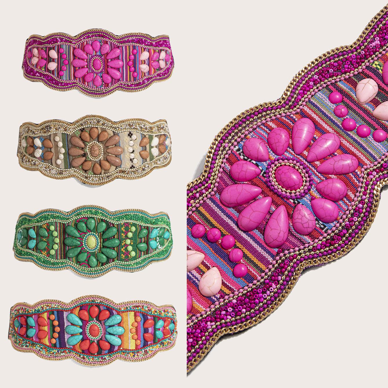 Writing A Notebook Women's New Heavy Industries Bohemian Tropical Handmade Beads Waist Cover Ethnic Trendy Yunnan Elastic Snap Belt
