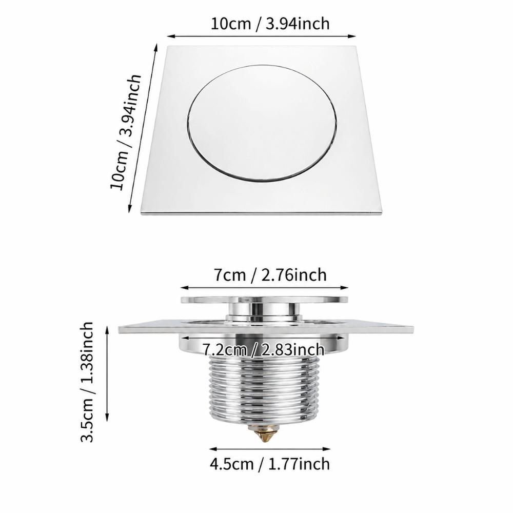 Push Down Mechanism Drain Strainer Square Floor Drain Easy Install Floor Drain Strainer Toilet