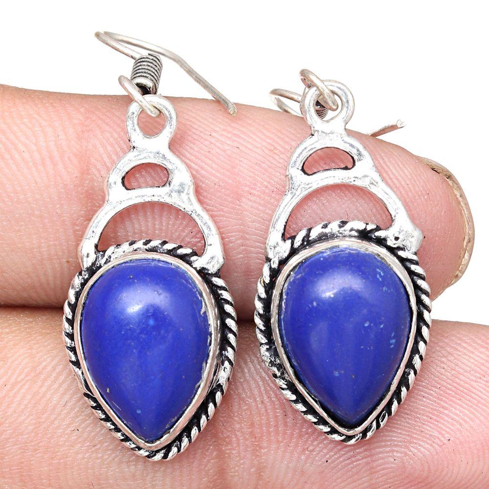 Blue Chalcedony Gemstone Handmade Gift For Her Silver Jewelry Earrings 1.75"
