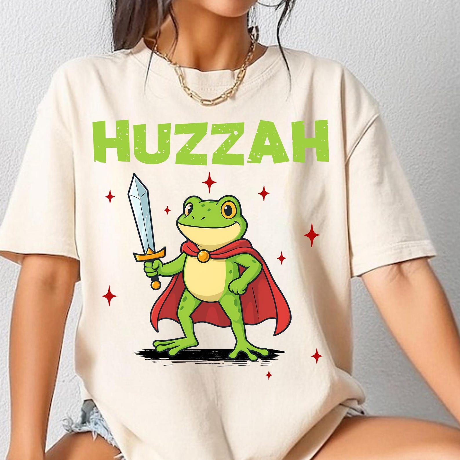 Huzzah Frog With Sword Shirt, Renaissance Faire Frog Gift, Funny DnD Huzzah Frog Tee, Funny RPG Tabletop Nerd Tee, Retro 90s Dragon M