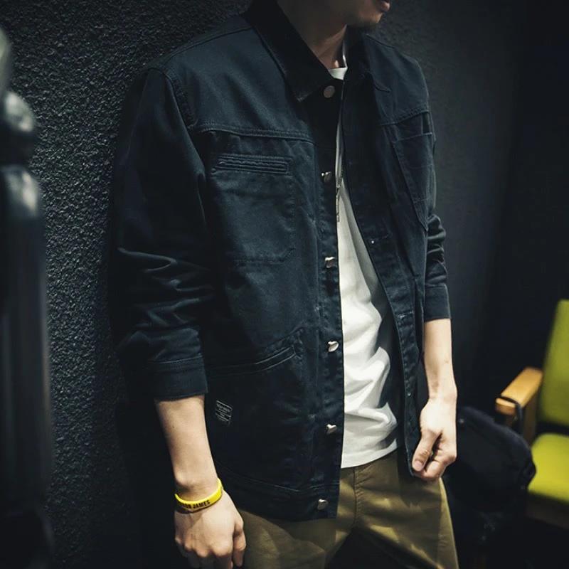 Veste de travail décontractée Printemps Automne Homme Lâche Tendance Marque Coton Revers Veste Tendance Automne