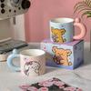 Line Flowers Puppy Mug Couple Ceramic Cup Cute Coffee Cup Girls Birthday Gift Souvenir