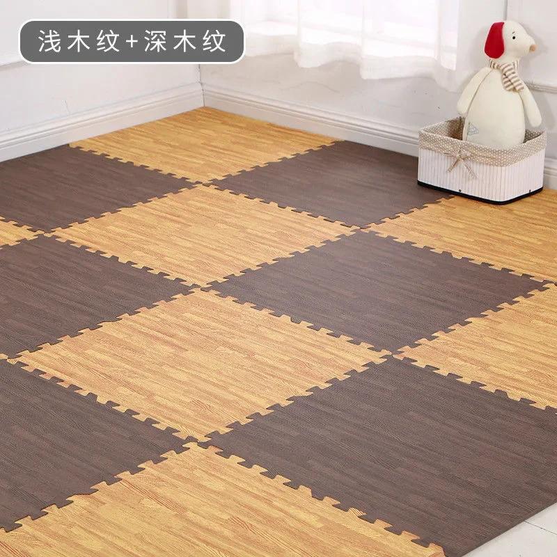 Holz Baby EVA Schaum Spielmatte Puzzlematte Ineinandergreifende Übungsfliesen Krabbelteppich für Kinder Spielaktivität Weicher Boden 30x30x1cm