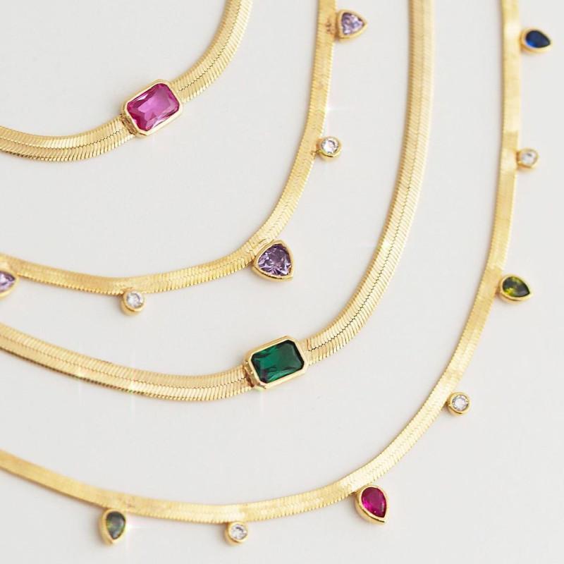 2026 New 18k Gold Plated Chain Necklace Women with Cubic Zircon,Green Stone Rainbow CZ Snake Necklace Adjustable Choker Jewekry