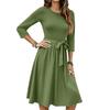 Women's Fashion Casual Waistband Seven Sleeve Round Neck Solid Color Flowy Dresses