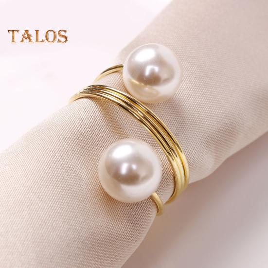 12/20Pcs Faux Pearl Napkin Ring Set Napkin Ring Buckles Metal Spring Napkin Holder Wedding Birthday Table Decoration