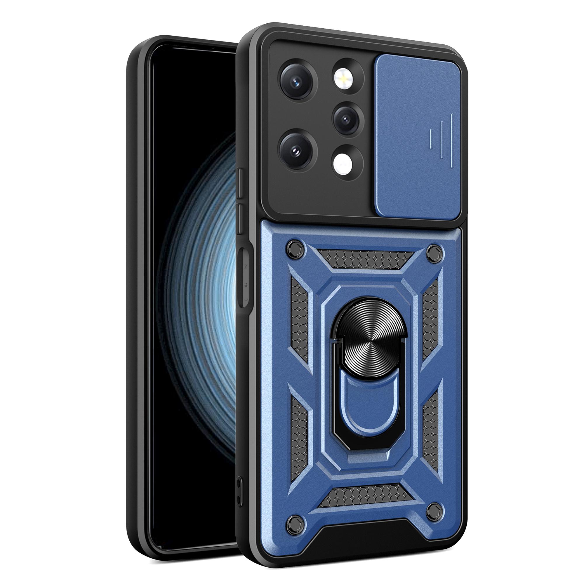 

For Xiaomi Redmi 12 4G Rear Lens Protection Anti-drop Phone Case PC+TPU Cover with Kickstand Blue