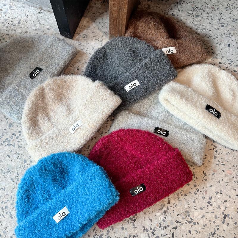 Warm Knitted Hat for Women Korean Version Fashionable Letter Stitched Logo Cold Proof Woolen Hat Face Shaping Small Ear Protection Hat