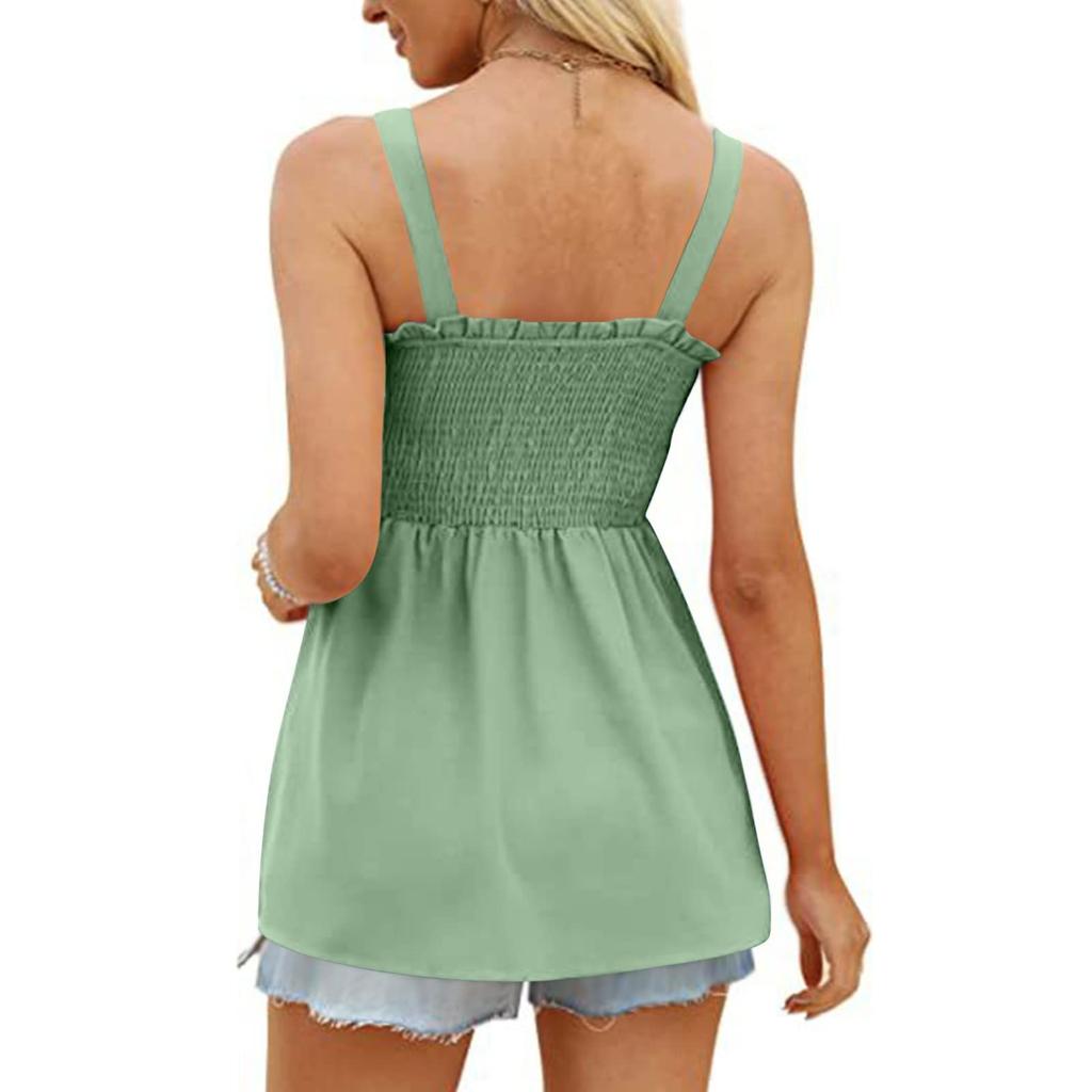 Dame Sommer Løs Ermeløs Seler Plissert Kappe Slank Tunika Casual Topper Vest Bluse