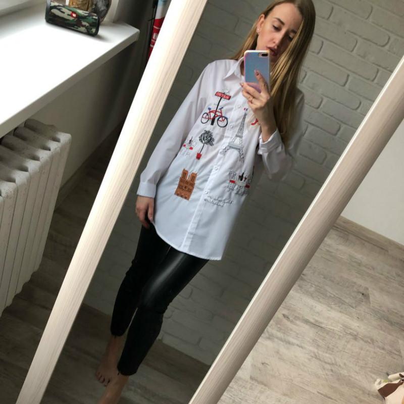 White Shirt Casual Wear Button Up Turn Down Collar Long Sleeve Cotton Women Blouse Tops Shirts
