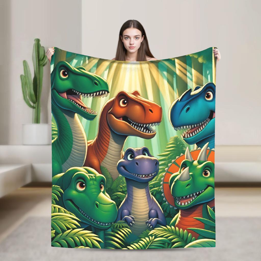 Comfortable Throw Blanket Picnic Colorful Smiling Cartoon Dinosaur 5 Blanket  Flannel Bedspread For Sofa Home Sofa Bed Cover