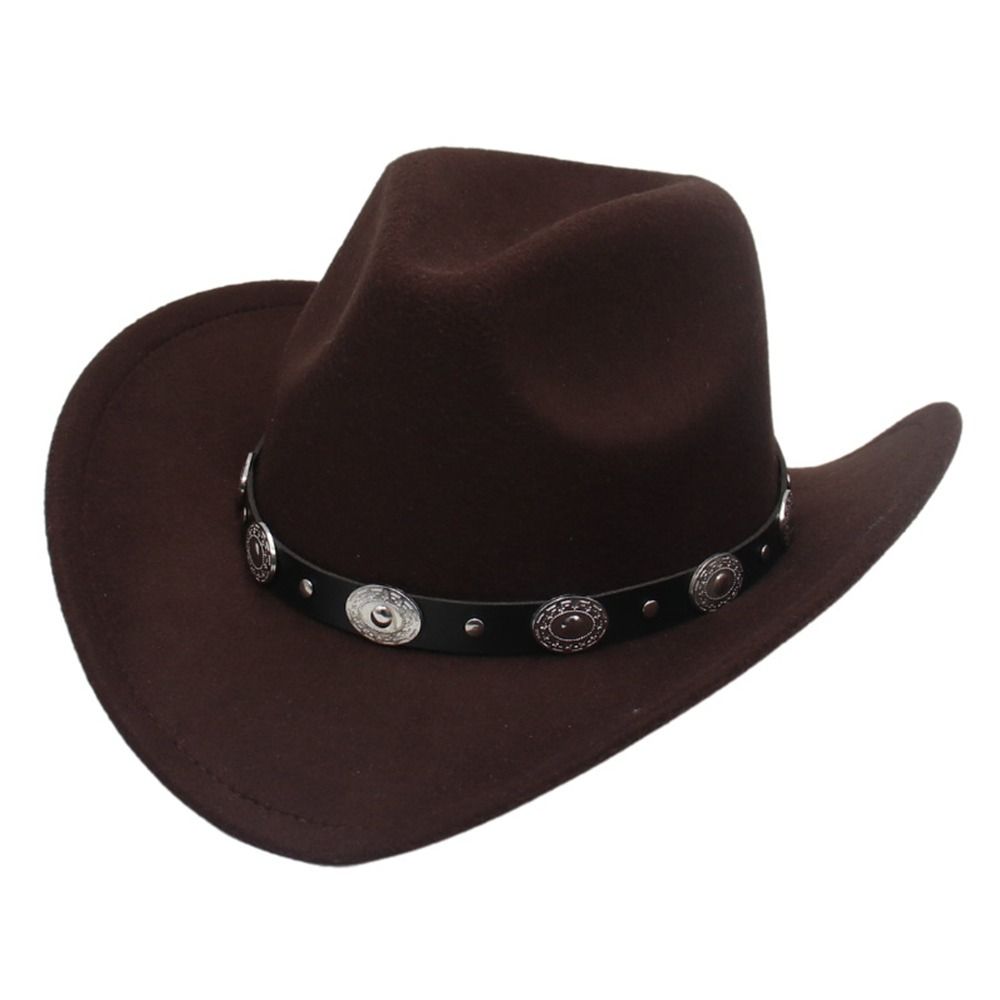 

Women Men Western Cowboy Hats Fedora with Upturned Brim and Faux Silver Accents Wide Brim Fedoras Hat Ethnic Style Felt Hat темный кофе
