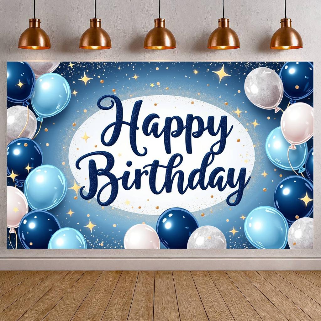 Happy Birthday Banner Purple Blue Balloon Glitter Design Birthday Party Backdrop Decoration Photography Background Prop