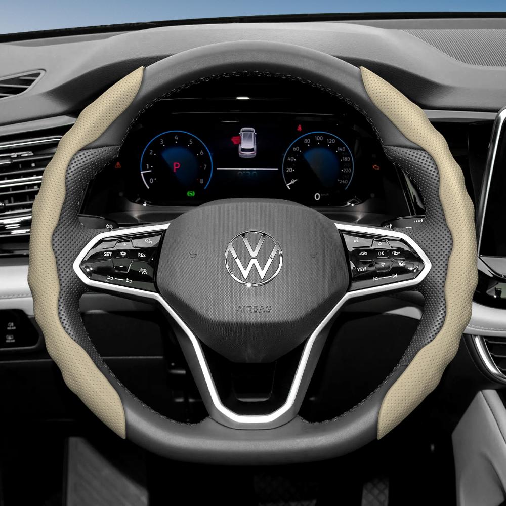 Suitable for Volkswagen Steering Wheel Cover, Wavy Sports Breathable Leather Segmented Anti-Slip Sweat-Absorbing Protective Cover Golf Passat Polo