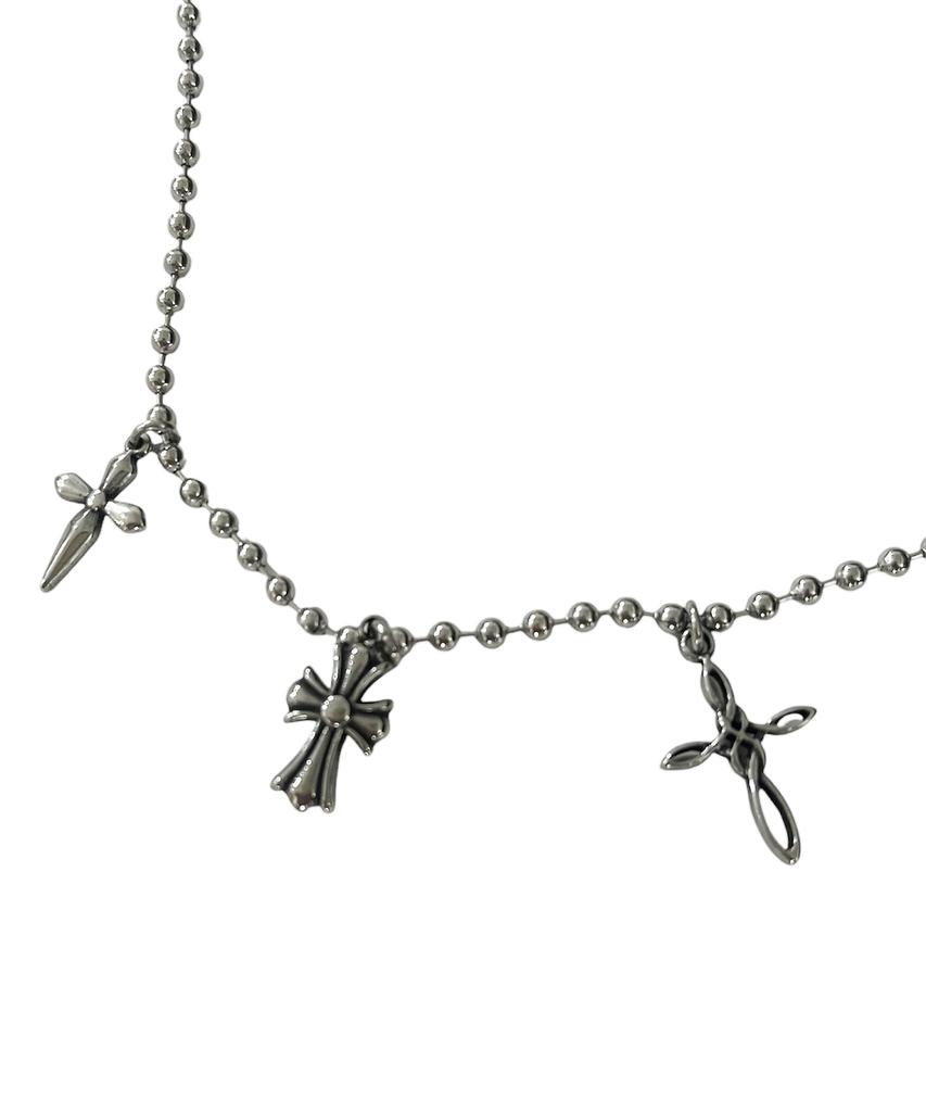 Sk8Er Rock Multi Cross Ball Chain Surgical Steel Necklace ((Steel))