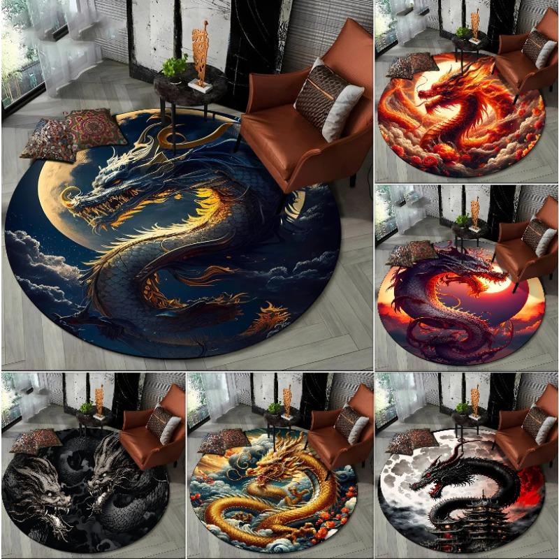 New Loong Chinese Style Dreamy Dragon Cartoon Round Carpet Rug for Bedroom Living Room Sofa Decoration Pet Decor Floor Mat