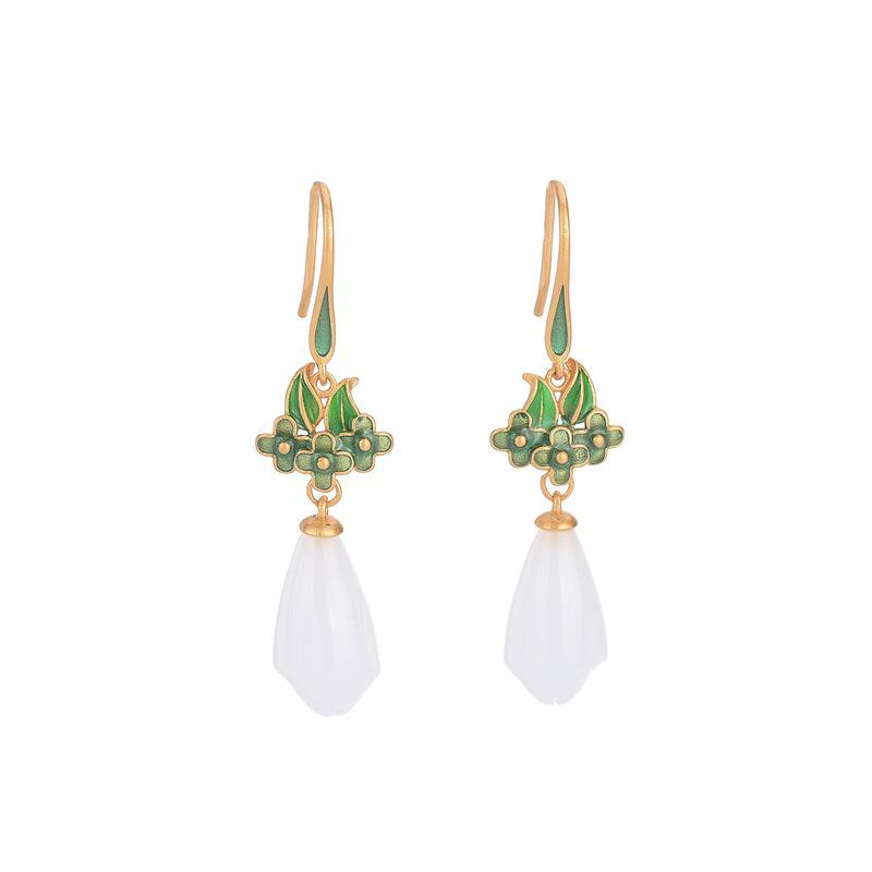 Chinese Magnolia Retro Jade-Style Enamel Earrings - Ideal Mother's Gift
