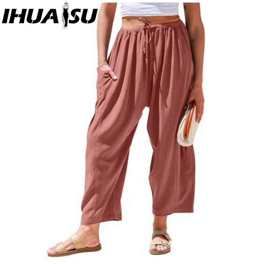 

IHUASU Женские модные повседневные однотонные брюки и капри с принтом и высокой талией XXL красный