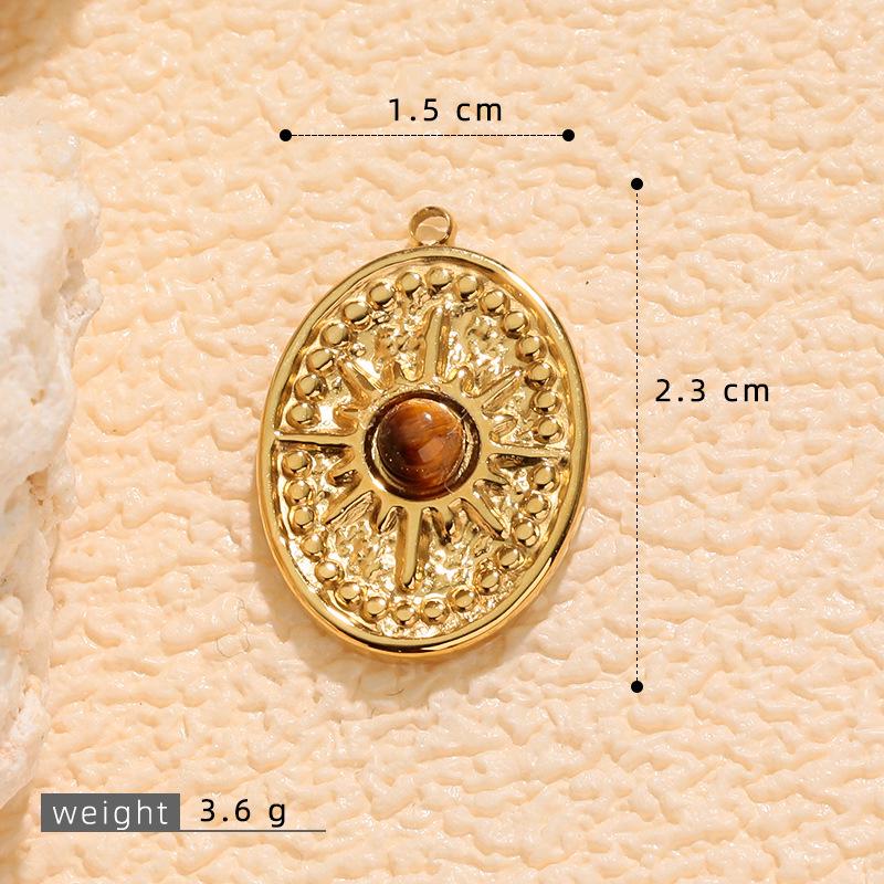 Stainless Steel Oval Star Tiger Eye Stone Pendant Jewelry