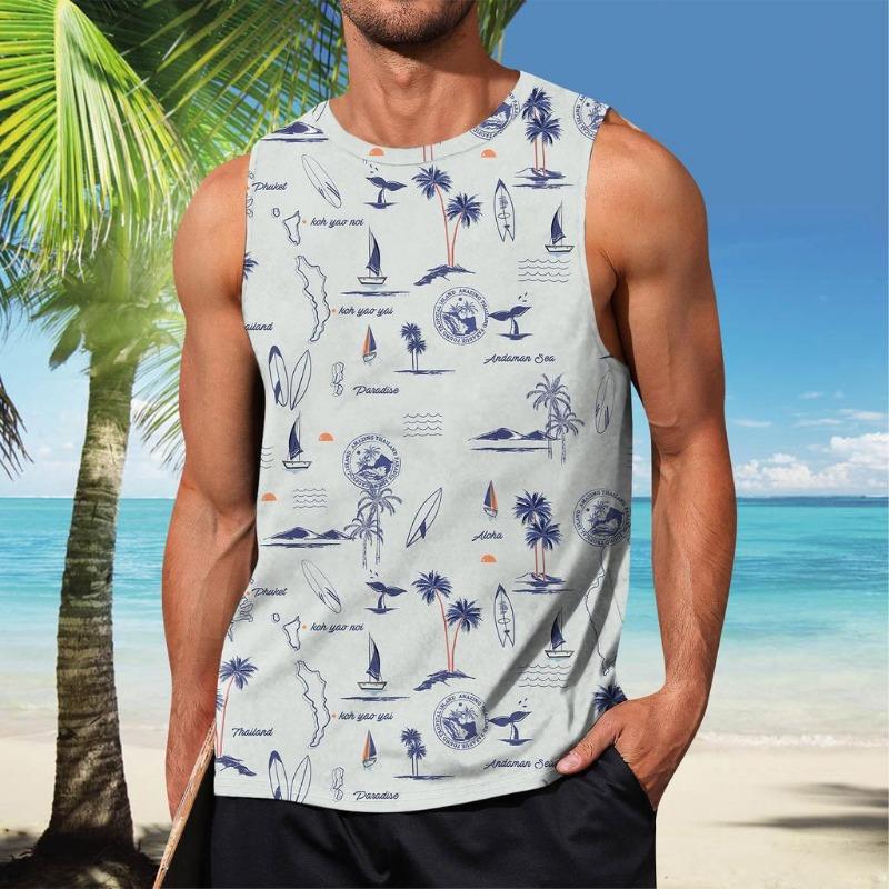 Mens Summer Surf Beach Tank Top Large Size Casual Breathable Sleeveless Top Loose Print Tank Top Man Shirt