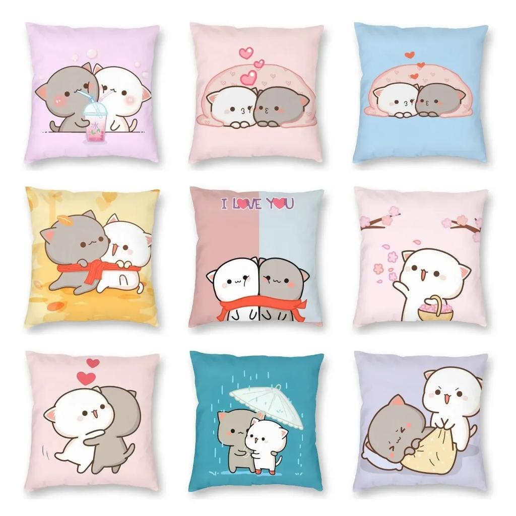 45x45cm Bedroom Living Room Cute Couple Cat Peach and Goma Pillowcase Home Decor Cushion Cover Sofa Pillowcase