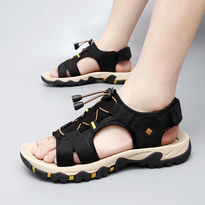 Leather Men Water Beach Sandals Summer Outdoor Casual Closed Toe Sports Sandals Non-slip Soft Hiking Wading Sneakers