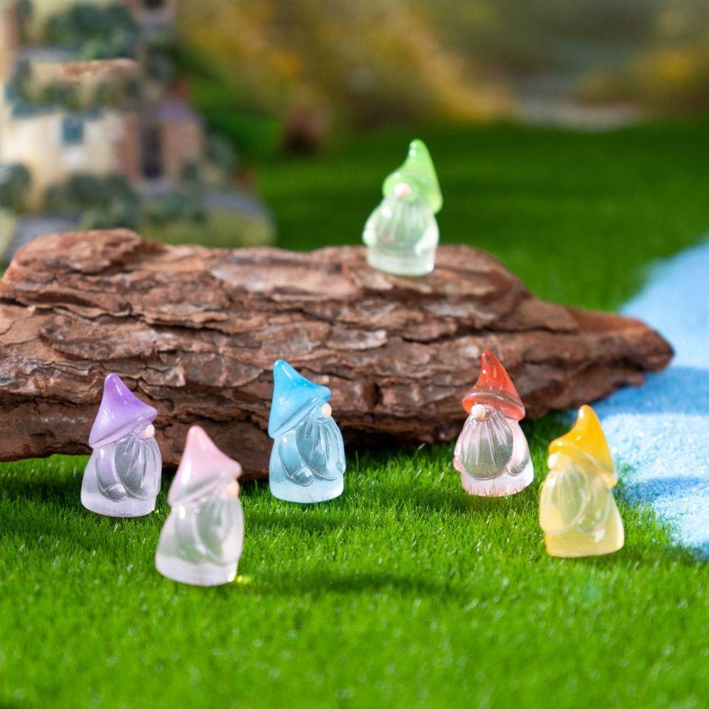 6pcs Tiny Mini Resin Gnomes Glow in The Dark Miniature Decor Fairy Garden Statues  Landscape Decor