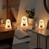 Decorative Figurine for Party Cute Ghost Holding Pumpkin Bucket Table Lamp Halloween Spooky Bedside Realistic Scary Prop Small LED Night Light