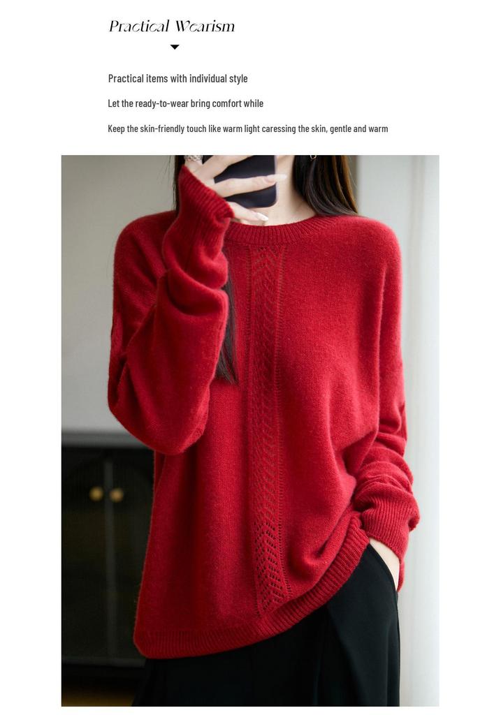 Trendy Wool Knit Hollow Sweater: Soft, Loose-Fit Round Neck for Autumn/Winter