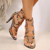 Sandale de modă cu toc înalt pentru femei, 2024, cu imprimeu de șarpe, cu bretele încrucișate, sandale sexy de femeie, de modă, cu dimensiuni mari, Sapatos Feminino Talon Femme