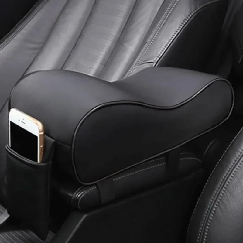 PU Leather Car Armrest Box Pad Cushion Auto Center Console Arm Rest Seat Box Heightening Soft Pad Hand Support with Storage Bags