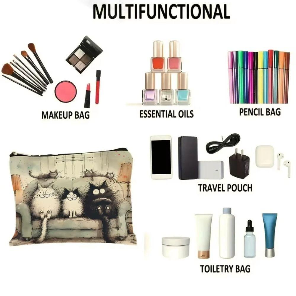 Printed Makeup Bag Cat Animal Zipper Pouch Cute Storage Bag