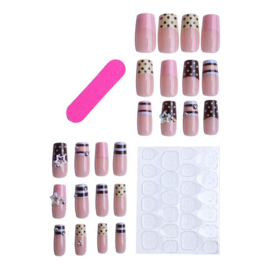 

1 Set Press on Nails Salon Quality Almond French Tip Stick-on Fake Nails Removable 3D Charm Women Full Cover Glue on False Nails небесно-голубой