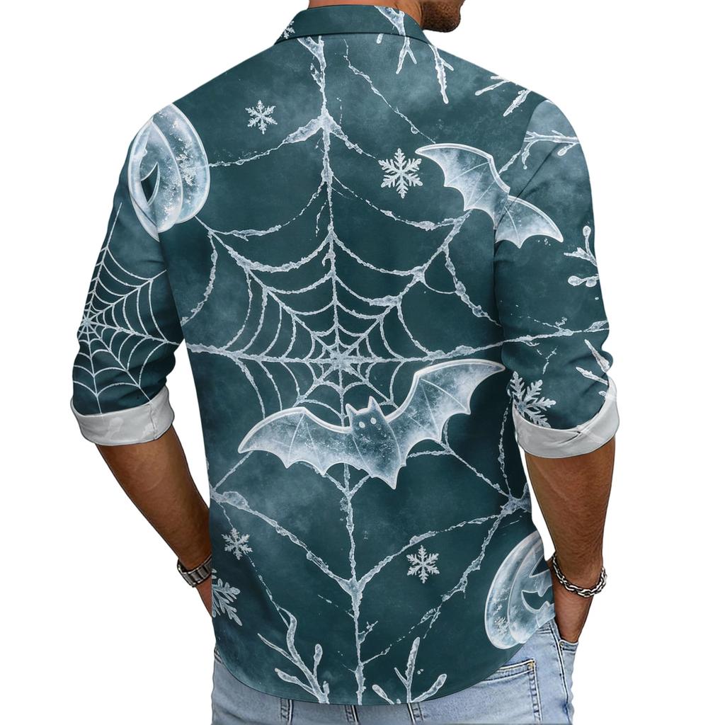 Men's Loose Fit Long Sleeve Shirt with Turn Down Collar Halloween Theme Vintage Casual Button Down Shirt for Spring Autumn Outdoor Daily Wear